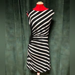 White House Black Market black and white striped ruched dress